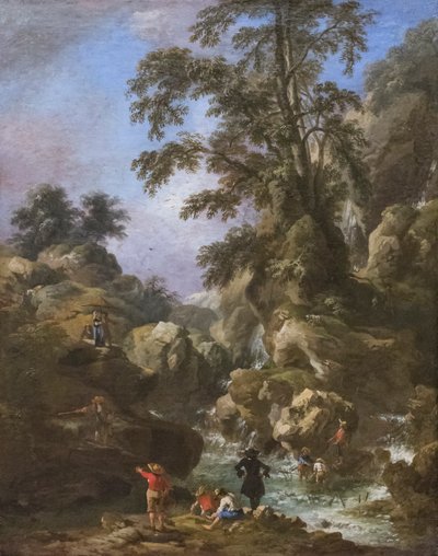 Landschaft mit Wasserfall und Figuren von Pandolfo Reschi