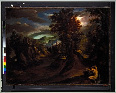 Eine bewaldete bergige Landschaft mit schlafender Antiope von Paolo (1540 96) Fiammingo
