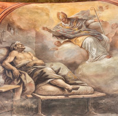 Fresken von Paolo de Matteis aus dem Jahr 1714 auf dem Gewölbe und der Trommel, das Leben des Heiligen darstellend, Kapelle von San Cataldo in der Kathedrale, Taranto, Italien von Paolo di Matteis