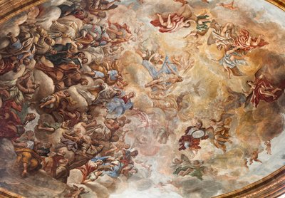 Fresken von Paolo de Matteis aus dem Jahr 1714 an der Decke und der Trommel, die das Leben des Heiligen darstellen, Kapelle von San Cataldo in der Kathedrale, Taranto, Italien von Paolo di Matteis