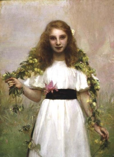 Porträt eines jungen Mädchens mit Blumen von Pascal Adolphe Jean Dagnan Bouveret