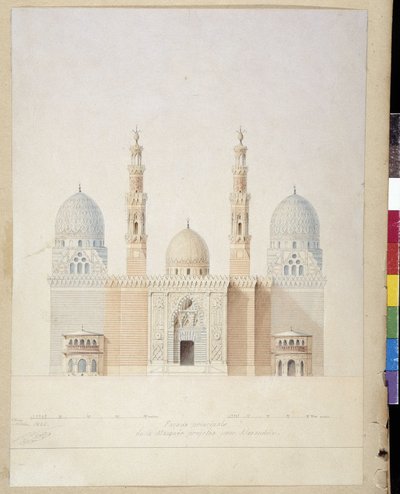 Architektur: Hauptfassadenprojekt der Moschee von Alexandria, Ägypten von Pascal Xavier (after) Coste