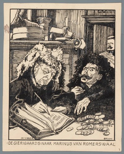 Minister De Visser und Simon de Vries als Steuerbeamte von Patricq Kroon (signed by artist)