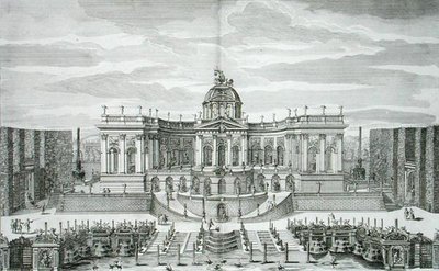 Die Große Grotte und der Fontänengarten am Fürstlichen Lustschloss und Gärten, Berlin, graviert von Johann August Corvinus, veröffentlicht ca. 1711-16 (Gravur) von Paul Decker