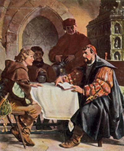 Luther als Junker Jörg im "Bären" in Jena mit Schweizer Studenten von Paul (after) Thumann