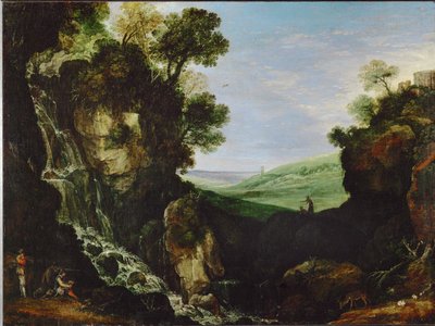 Landschaft mit Wasserfall und Vesta-Tempel in Tivoli von Paul Brill or Bril