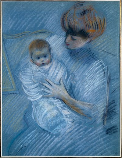 Mutterschaft. Zeichnung von Paul Helleu (1859-1927), 20. Jahrhundert. Porträt einer Mutter mit ihrem Kind von Paul Cesar Helleu