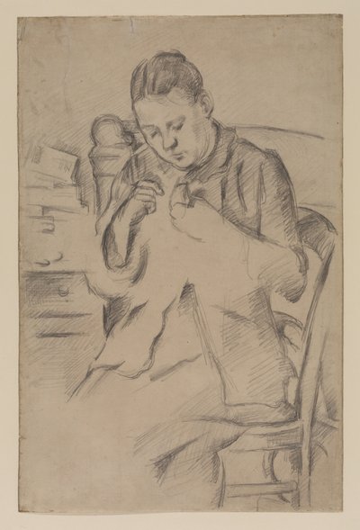 Hortense Fiquet, Madame Cezanne, beim Nähen, ca. 1880 (Bleistift auf Papier) von Paul Cézanne