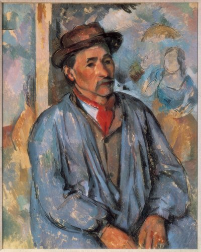 Mann in einer blauen Bluse von Paul Cézanne