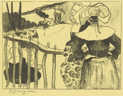 Bretonische Frauen neben einem Zaun von Paul Gauguin