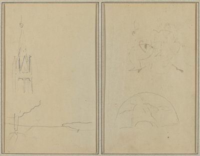 Kirchturm; Eine Skizze eines Fächers [recto] von Paul Gauguin