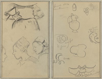 Vier Studien bretonischer Frauen; Formen und Vasen [verso] von Paul Gauguin