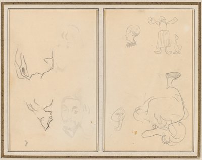 Kopf eines Mannes mit einer Studie seines Rückens; Verschiedene Skizzen mit einer Bäuerin und einer Gans [recto] von Paul Gauguin