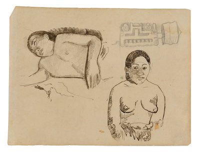 Zwei tahitianische Frauen und ein Marquesan-Ohrstecker von Paul Gauguin