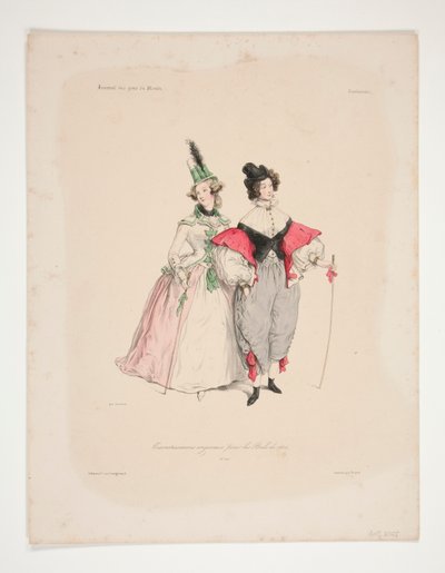 Originale Verkleidungen für die Bälle von 1834. Nr. 2 und 3. von Paul Gavarni