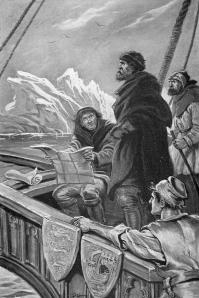John Cabot begegnete riesigen Eisbergen (Farblithografie) von Paul Hardy