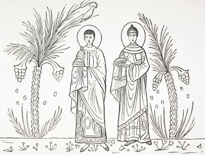 St. Cäcilia und ihr Ehemann Valerian. Nach einem Mosaik aus dem 3. oder 4. Jahrhundert in der Kirche von St. Cäcilia, Rom von Paul Lacroix