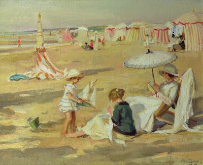 Mutter mit ihren Kindern am Strand von Paul Michel Dupuy