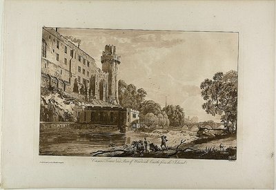 Cäsars Turm und Teil von Warwick Castle von der Insel, Platte drei aus Ansichten von Warwick Castle von Paul Sandby