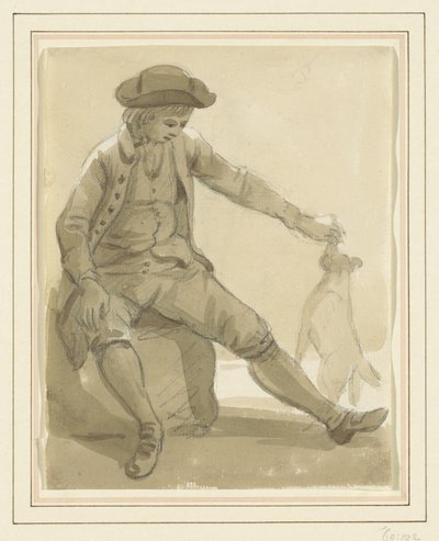 Junge spielt mit einem Hund von Paul Sandby