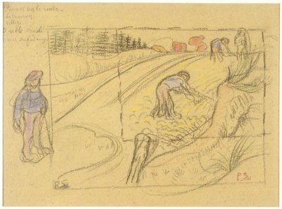 Bauern auf einem Feld (recto); Prozession bretonischer Frauen mit Studie von zwei weiblichen Figuren (verso) von Paul Sérusier