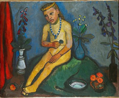 Sitzender Mädchenakt mit Blumen von Paula Modersohn-Becker