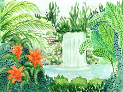 Tropischer Wasserfall-Oase von Pauline Wegman | Key and Sea Creative