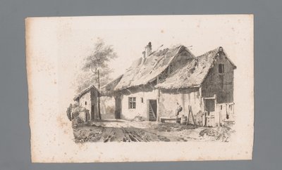 Ansicht einer Straße mit Häusern (Serie: Beginselen van landschappen) von Paulus Lauters