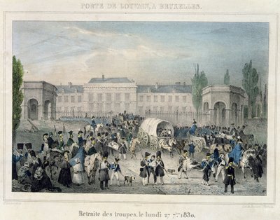 Porte de Louvain, Brüssel: Der Rückzug der niederländischen Truppen, 27. September 1830, graviert von Dewasme-Pletinckx von Paulus Lauters