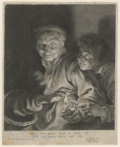 Alte Frau und Junge mit Kerze von Paulus Pontius