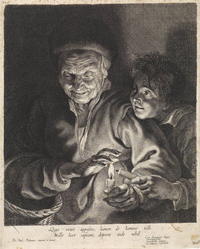 Alte Frau und Junge mit Kerzen von Paulus Pontius