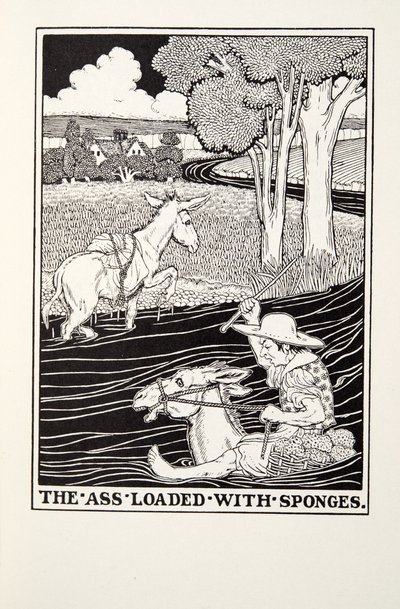 Der Esel beladen mit Schwämmen, aus Fontaine Fabeln, veröffentlicht 1905 von Percy J. Billingshurst