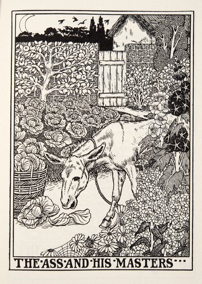 Der Esel und seine Herren, aus Fontaine Fables, veröffentlicht 1905 von Percy J. Billingshurst