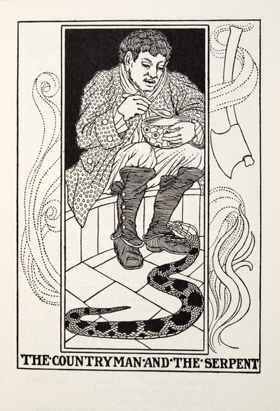 Der Bauer und die Schlange, aus Fontaine Fabeln, veröffentlicht 1905 von Percy J. Billingshurst