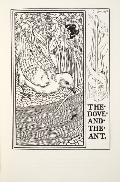 Die Taube und die Ameise, aus Fontaine Fabeln, veröffentlicht 1905 von Percy J. Billingshurst