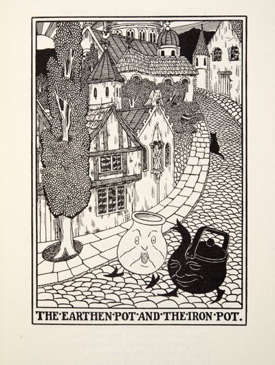 Der Tontopf und der Eisentopf, aus Fontaine Fabeln, veröffentlicht 1905 von Percy J. Billingshurst
