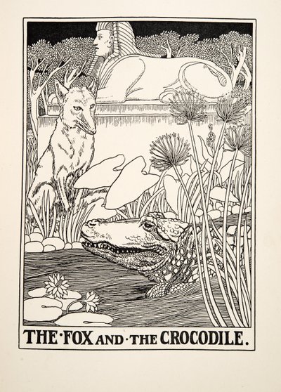 Der Fuchs und das Krokodil, aus Hundert Fabeln von Äsop, veröffentlicht 1903 von Percy J. Billingshurst