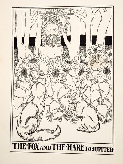 Der Fuchs und der Hase zu Jupiter, aus Hundert Fabeln von Äsop, veröffentlicht 1903 von Percy J. Billingshurst