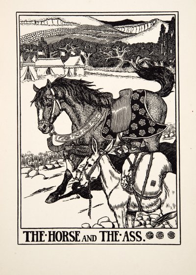 Das Pferd und der Esel, aus Hundert Fabeln von Äsop, veröffentlicht 1903 von Percy J. Billingshurst