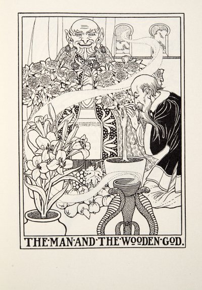 Der Mann und der hölzerne Gott, aus Fontaine Fables, veröffentlicht 1905 von Percy J. Billingshurst