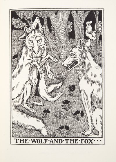 Der Wolf und der Fuchs, aus Fontaine Fabeln, veröffentlicht 1905 von Percy J. Billingshurst