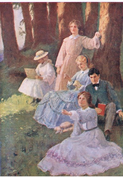 Jo zeigte, und Laurie stellte sich auf, um zu untersuchen, aus Little Women, veröffentlicht von Associated Newspapers Limited, um 1940 von Percy Tarrant