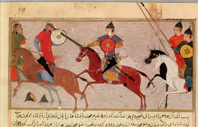 Ms Pers.113 f.29 Dschingis Khan (ca. 1162-1227) im Kampf gegen die Tartaren, aus einem Buch von Rashid-al-Din (1247-1318) von Persian School