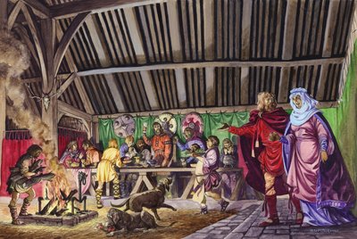 Angelsächsischer Thane führt seine Frau in die große Halle von Peter Jackson