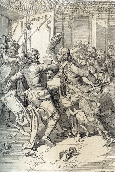 Streltsy-Aufstand: Verhaftung von Mitgliedern der Streltsy-Regimenter nach ihrem Aufstand 1698 gegen die progressiven Innovationen von Zar Peter dem Großen, Russland von Peter Johann Nepomuck Geiger