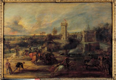 Ein Turnier in der Nähe der Gruben von Schloss Steen (Mittelalter). Flämisches Gemälde von Pierre Paul (Pierre-Paul) Rubens (oder Peter Paul oder Petrus Paulus) (1577-1640) von Peter Paul Rubens