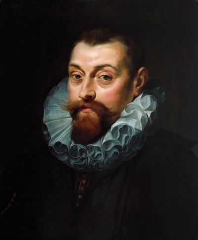 Porträt eines Mannes, Brustlänge, in dunklem Kostüm mit weißem Kragen, ca. 1597-99 von Peter Paul Rubens
