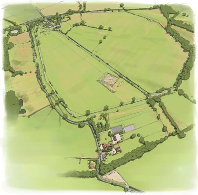 Luftaufnahme der römischen Stadtmauern von Silchester aus Nordwesten von Peter Urmston