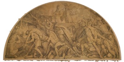 Der Kampf um den Leichnam des Patroklos, Bogenfeld. Karton zu den Deckenbildern der Münchner Glyptothek von Peter von Cornelius