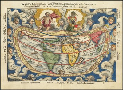 1553 Karte - Charta Cosmographica, Cum Ventorum Propria Natura et Operatione von Petrus Apianus